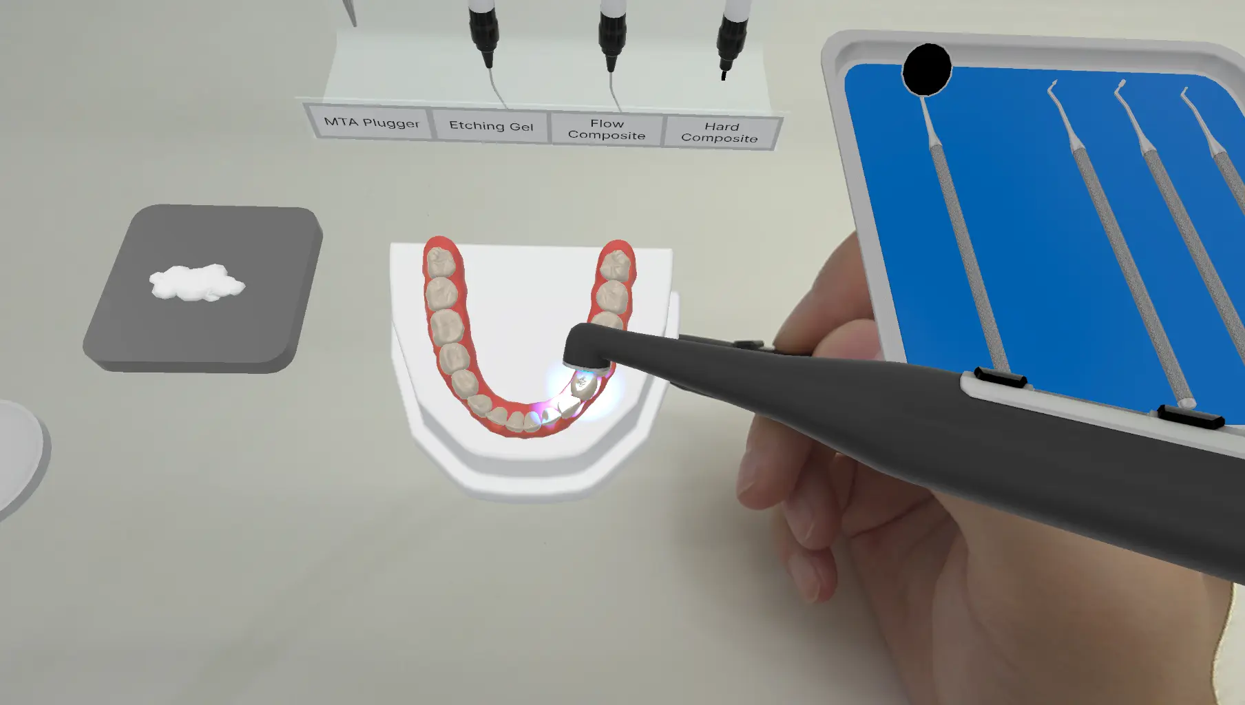 Composite light curing procedure in the DentiXR simulator