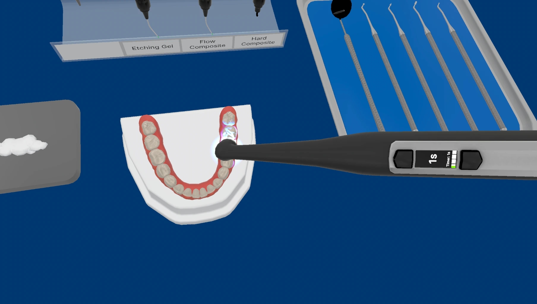 Composite light curing procedure in the DentiXR simulator